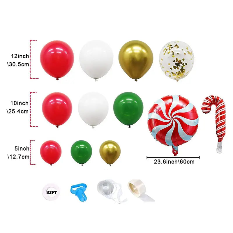 Balloon Kit - Holiday - 102 pcs Christmas Balloons Garland Arch Kit - Red Green Gold Confetti Balloons with Candy Mylar Balloons for Christmas Holiday Candy Theme Baby Shower Birthday Xmas Party Decorations,
