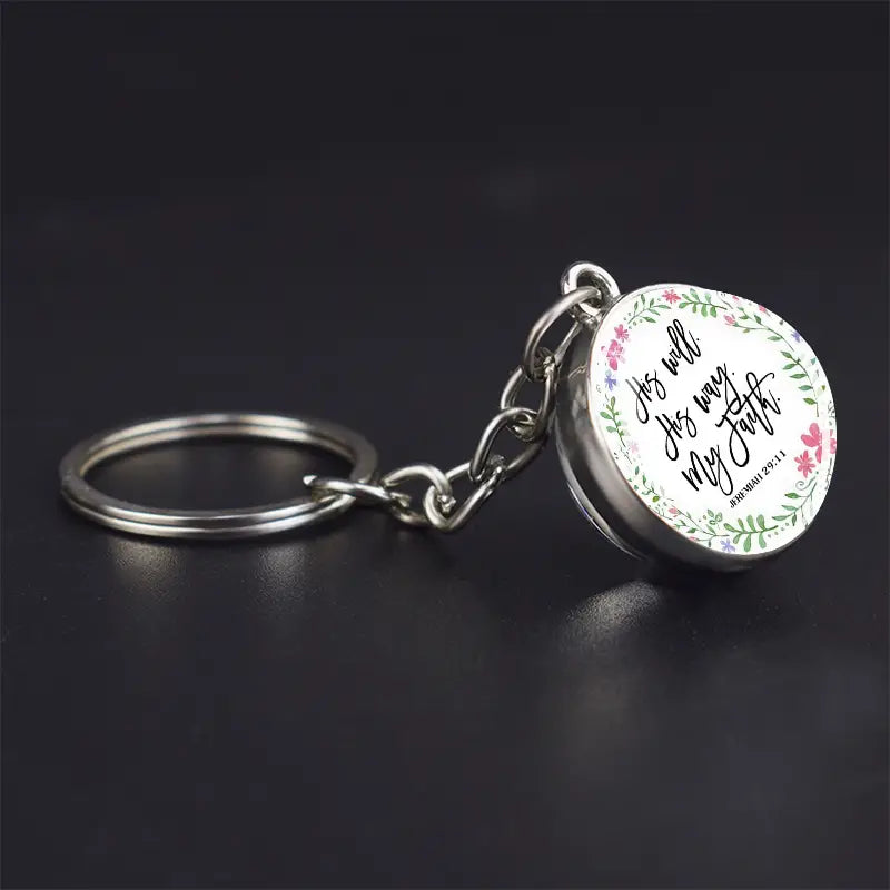 Keychain - Pendant Bible Verse and Flowers