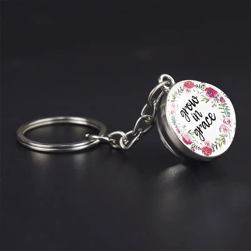 Keychain - Pendant Bible Verse and Flowers
