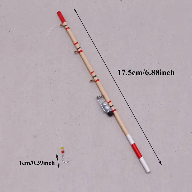 Charming Miniature Fishing Rod Set - Wooden & Metal, Perfect for Dollhouse Decor, Collectible Gift for Hobbyists & Enthusiasts