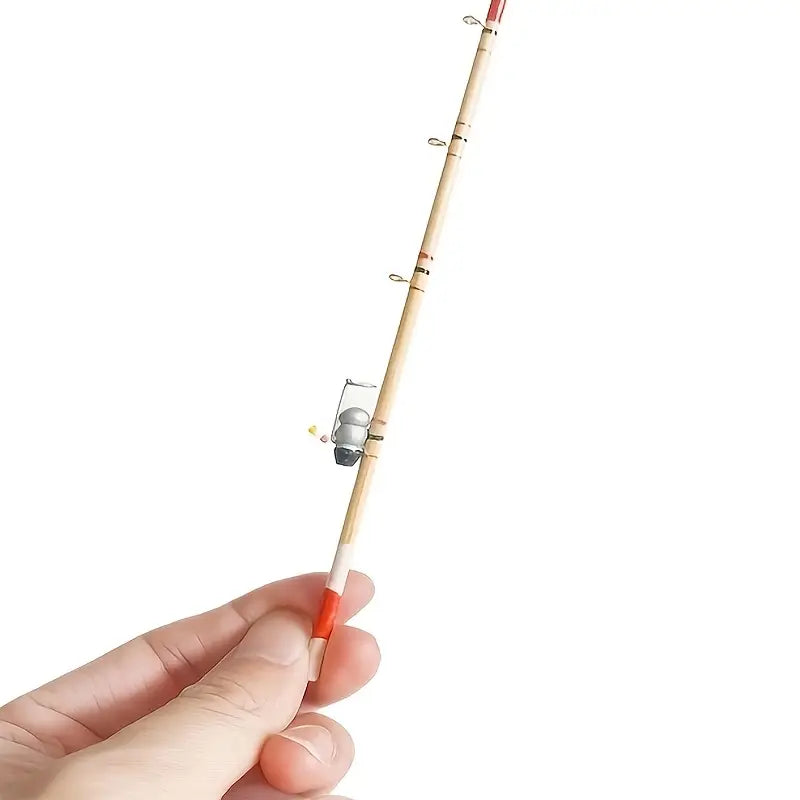 Charming Miniature Fishing Rod Set - Wooden & Metal, Perfect for Dollhouse Decor, Collectible Gift for Hobbyists & Enthusiasts