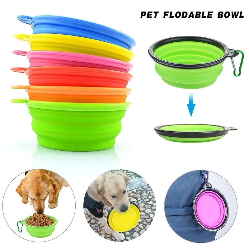 Pet Bowl, Portable Food/ Water Bowl, Folding with Clasp Hook