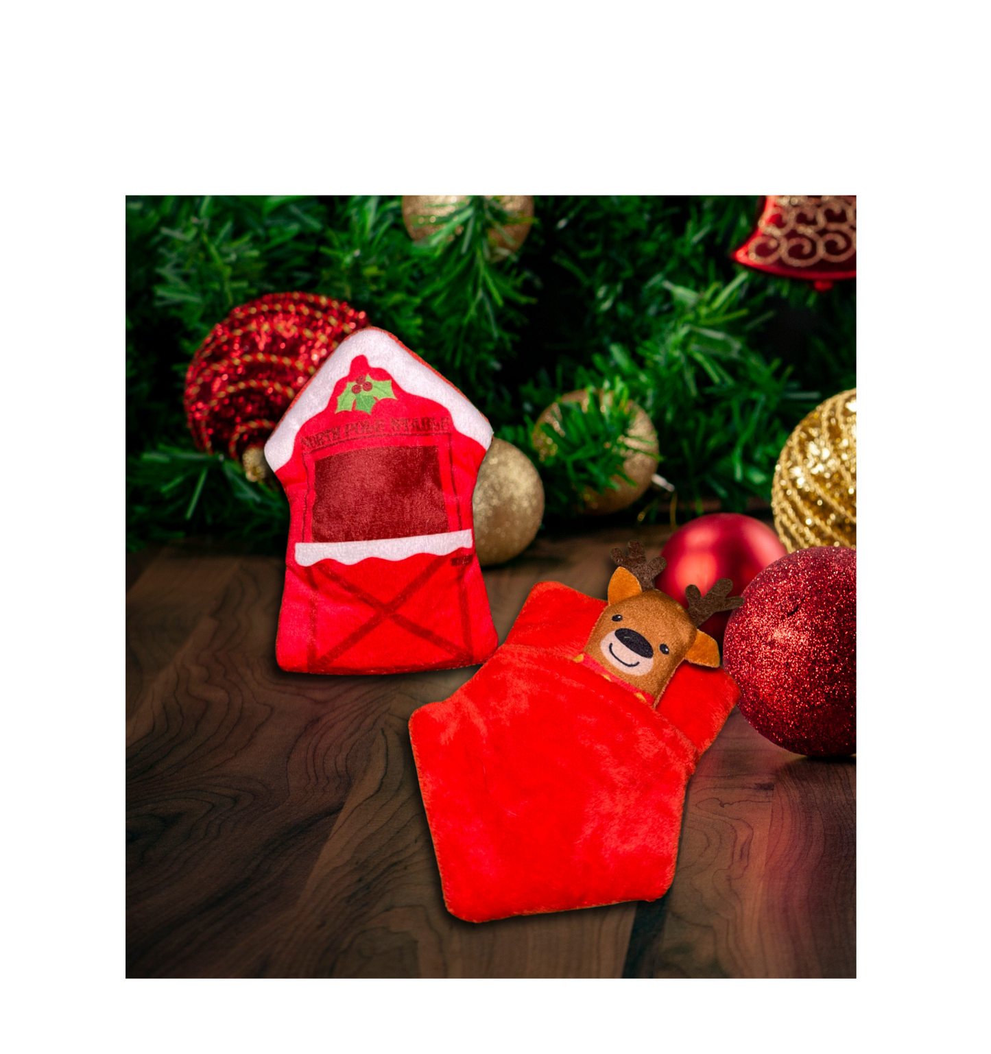 Christmas Pocket with Reindeer Stuffed Animal