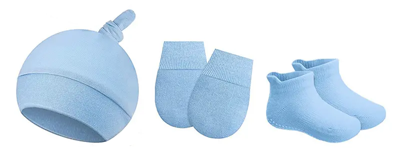 Baby Hat, Socks & Scratch Mittens Set - 3 Pieces In A Set.