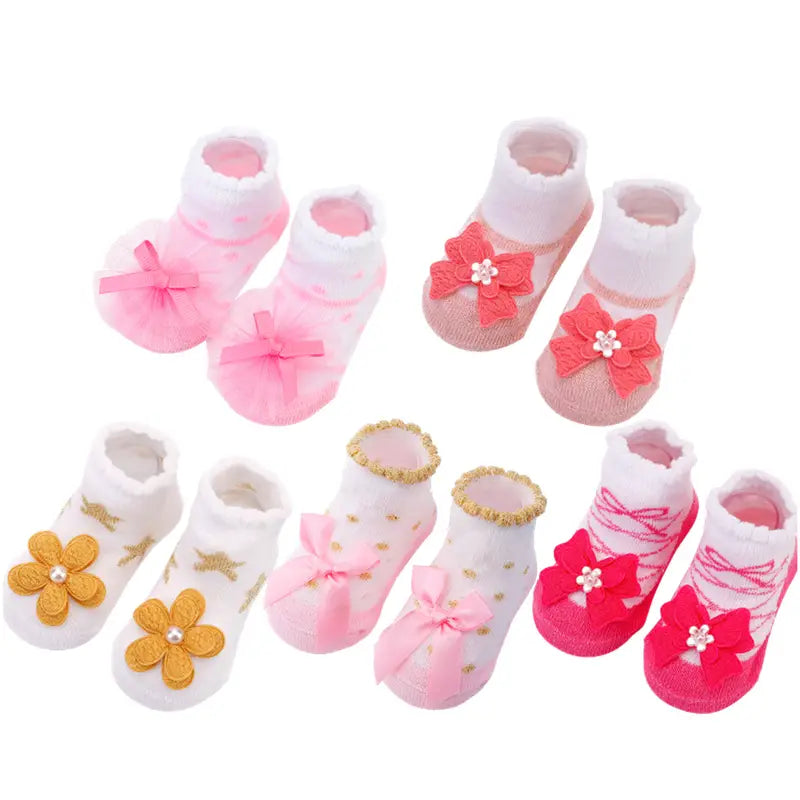 Baby Girl Socks With Flower Bow Knots