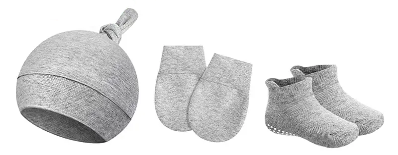 Baby Hat, Socks & Scratch Mittens Set - 3 Pieces In A Set.