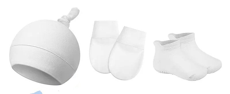 Baby Hat, Socks & Scratch Mittens Set - 3 Pieces In A Set.