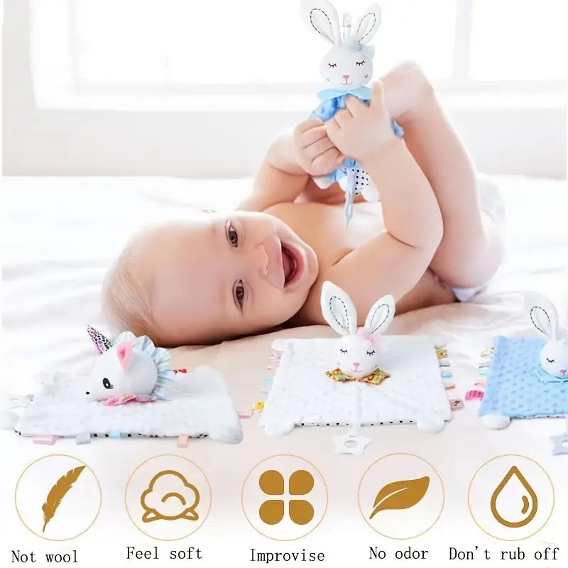 Baby Soothing Toy Blanket with Rattle and Teether