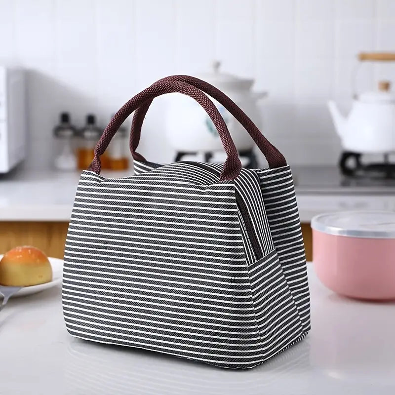 Striped Insulated Lunch Bag with Handle - Stylish - Customizable - Personalization Option