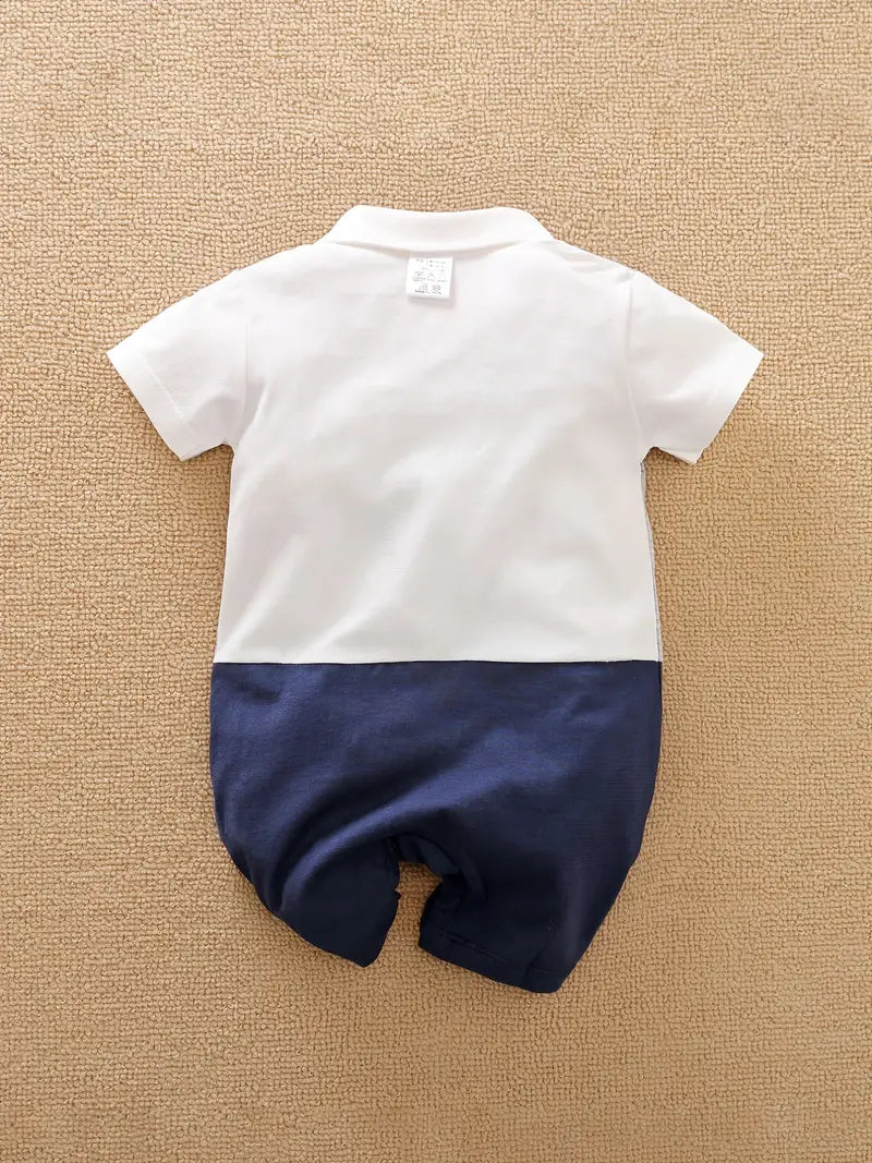 Baby Boy's Plaid Short Sleeve Argyle Suit-Look Romper With Bow Tie - 1 piece