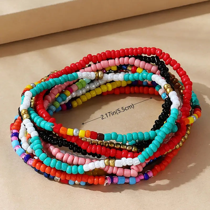 12 Bohemian Resort Style Handmade Beaded Stretch Bracelets