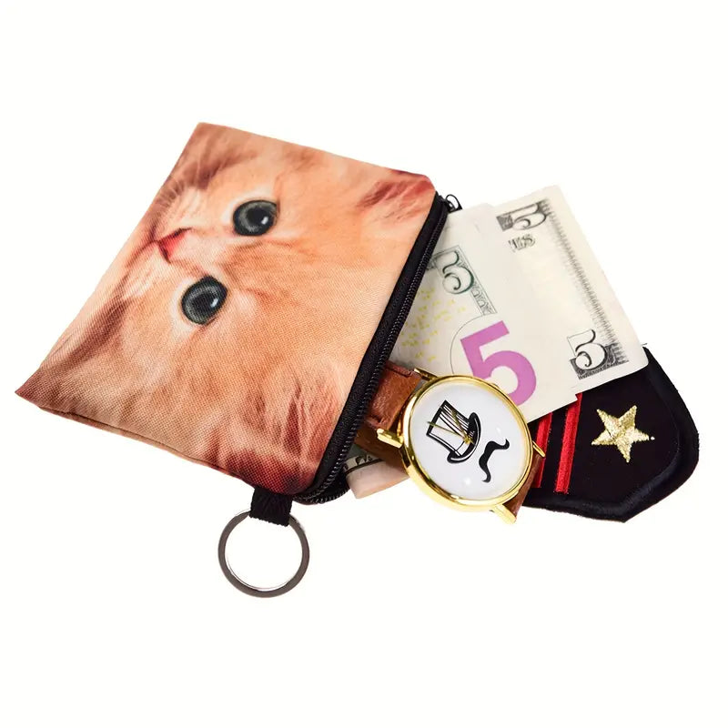 Pouch - Cat Print with Zipper - Lightweight