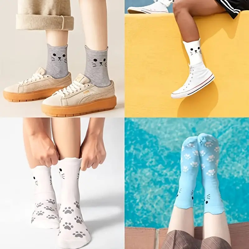Super Cute Women Cat Socks - 5 Pair -1 Size
