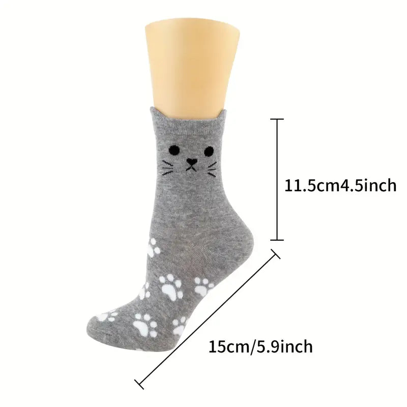 Super Cute Women Cat Socks - 5 Pair -1 Size