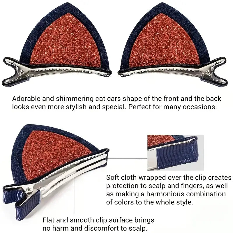 Cute Sparkly Kitten Ears Hair Clips - Barrette