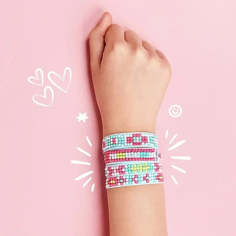 5D Diamond Paint DIY Arts & Crafts Bracelet Kit for Kids - Makes 2 Bracelets.