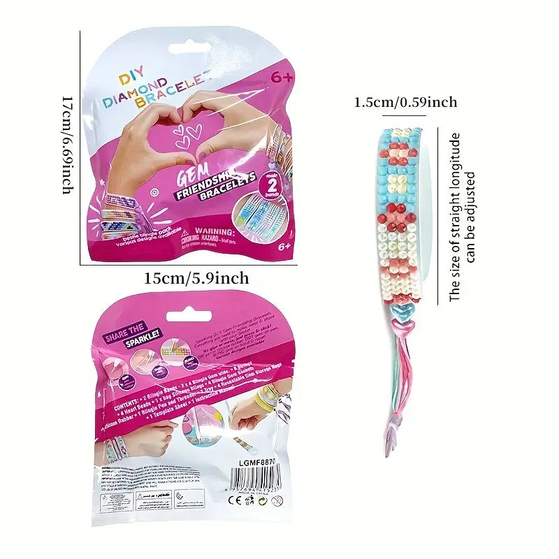 5D Diamond Paint DIY Arts & Crafts Bracelet Kit for Kids - Makes 2 Bracelets.