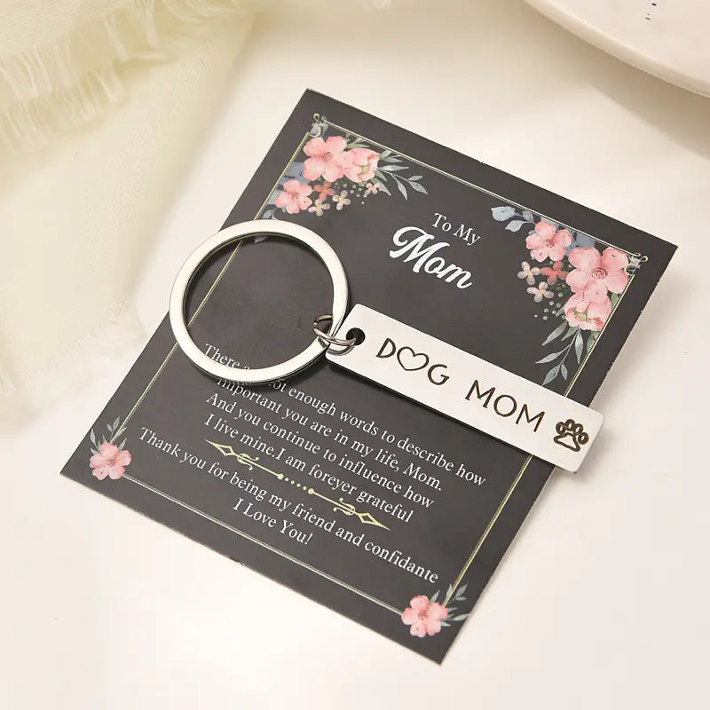 Dog Mom Keychain with Heart and Paw Pring