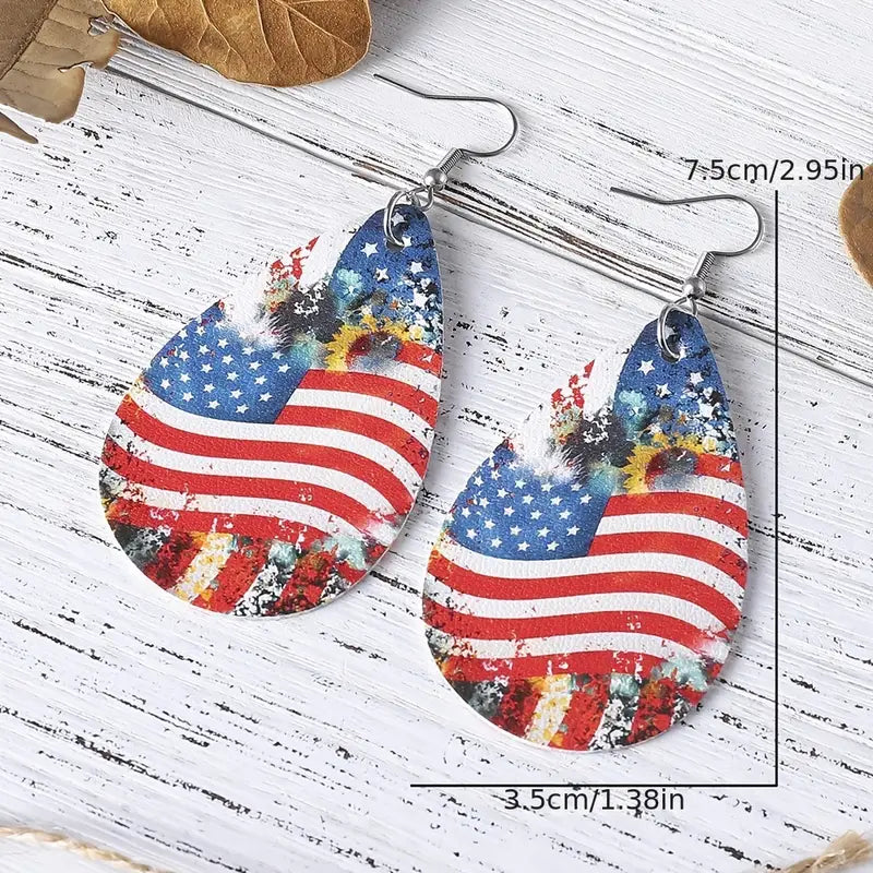 American Flag, Earrings - Vintage - Boho