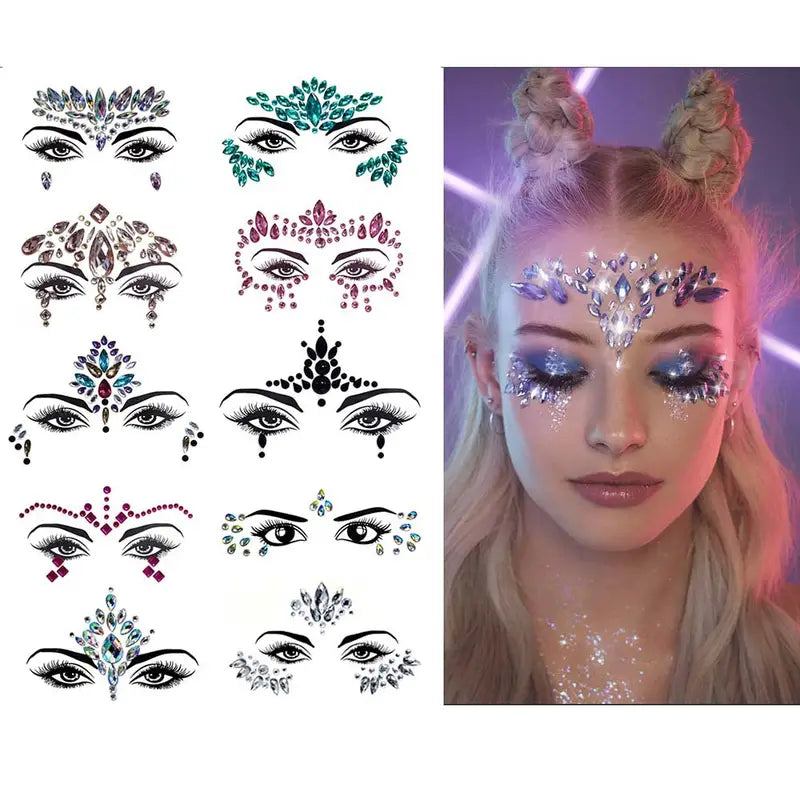 3D Face Jewels - Face Tattoo Stickers - Artificial Zircon