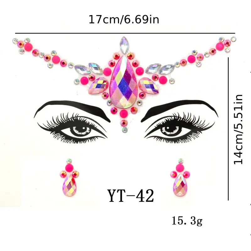 3D Face Jewels - Face Tattoo Stickers - Artificial Zircon