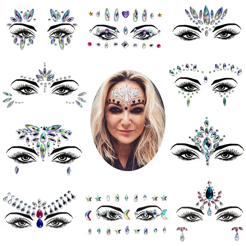 3D Face Jewels - Face Tattoo Stickers - Artificial Zircon