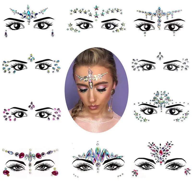 3D Face Jewels - Face Tattoo Stickers - Artificial Zircon
