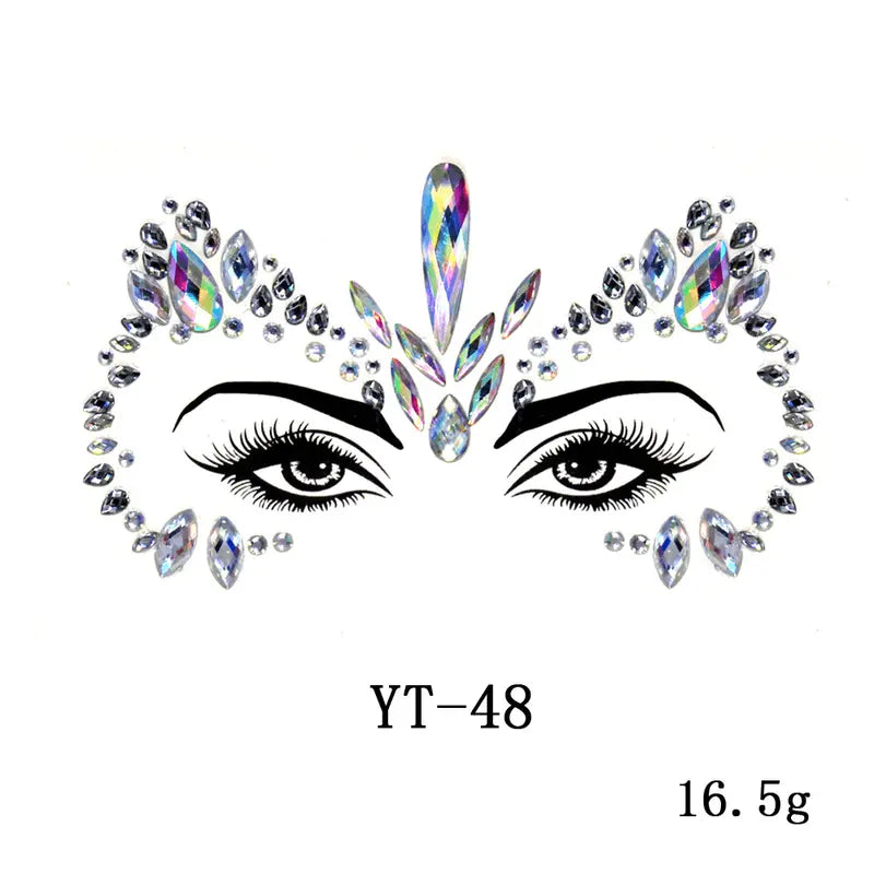 3D Face Jewels - Face Tattoo Stickers - Artificial Zircon