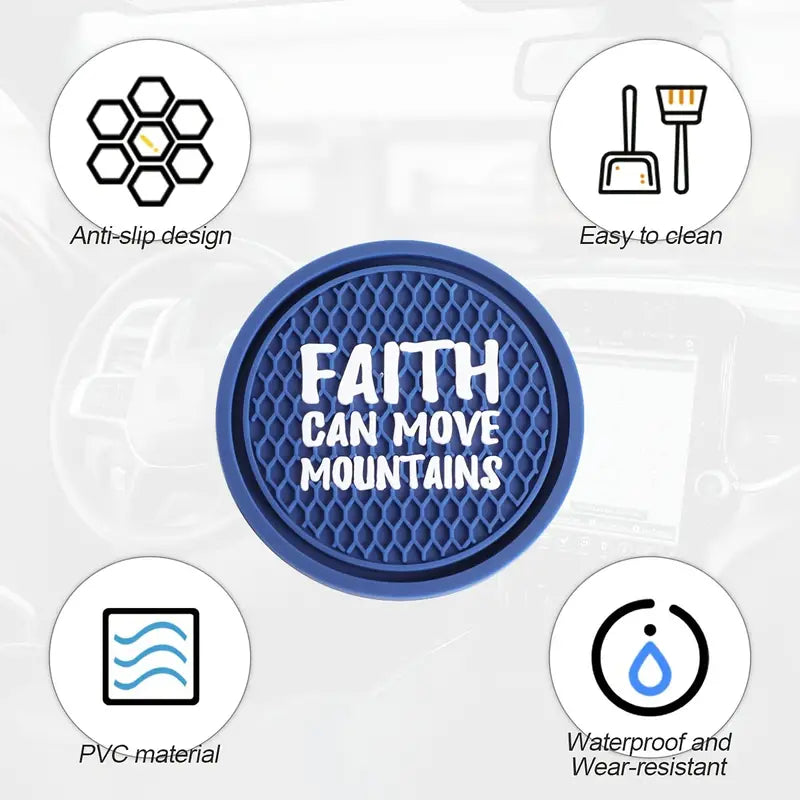 Faith Can Move Mountains - Black Car Coasters 2 pc set Car Cup Holder Coasters ,