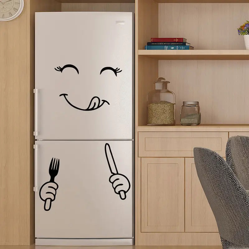 Smiling Fridge Sticker with Fork and Spoon