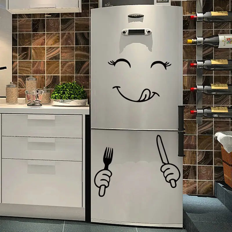Smiling Fridge Sticker with Fork and Spoon