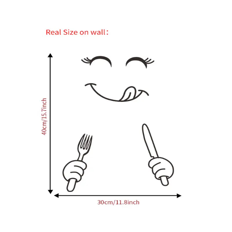 Smiling Fridge Sticker with Fork and Spoon