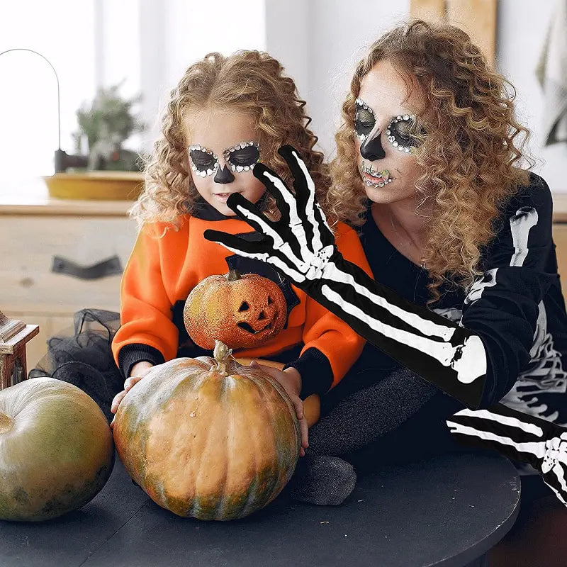 Long Skeleton Pattern Gloves
