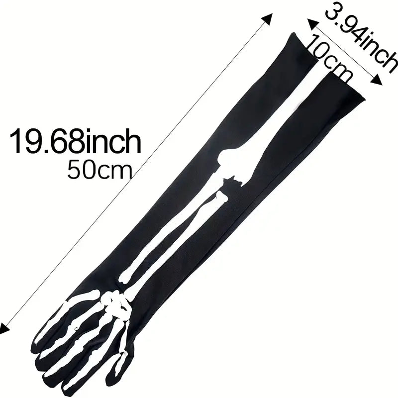Long Skeleton Pattern Gloves