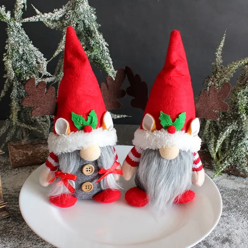 Christmas Antler Gnome Doll Ornament Couple Doll Window Decoration Dol