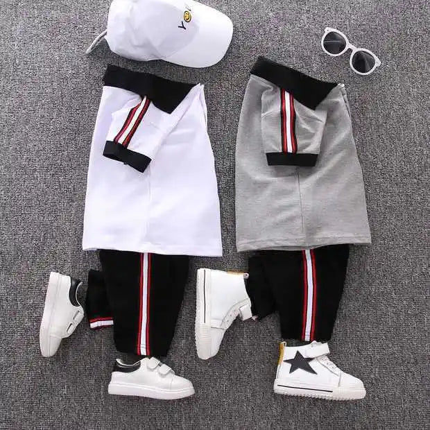 Boys Cotton & Polyester Grey and Black Polo Style Short Set