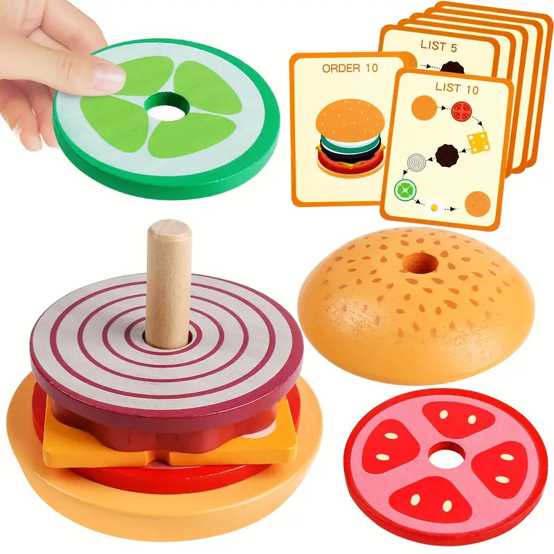 Montessori Type Wooden Hamburger Learning Puzzle