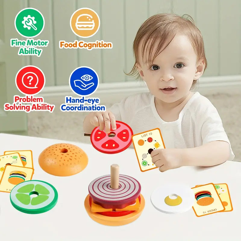 Montessori Type Wooden Hamburger Learning Puzzle