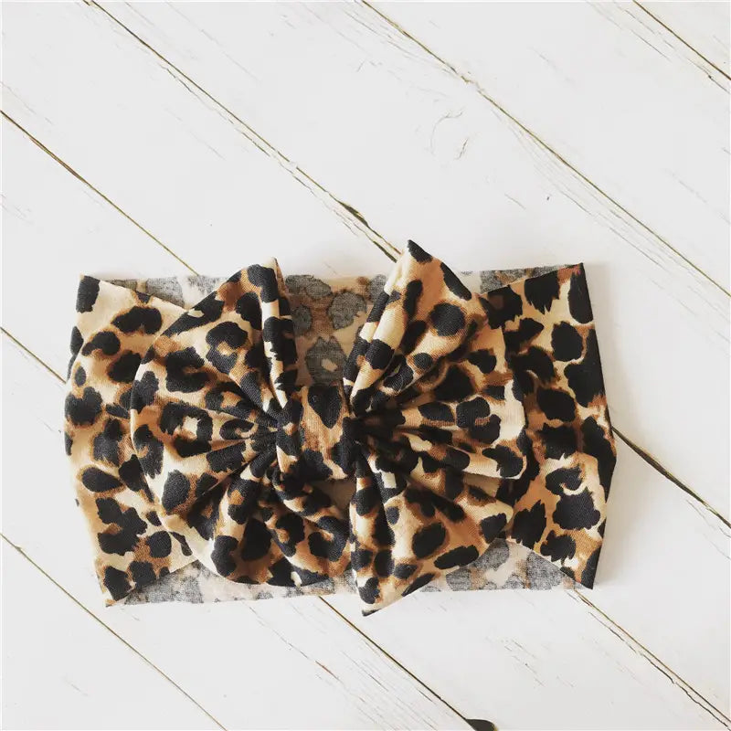 Soft Nylon Leopard Bow Headband for Baby - Child