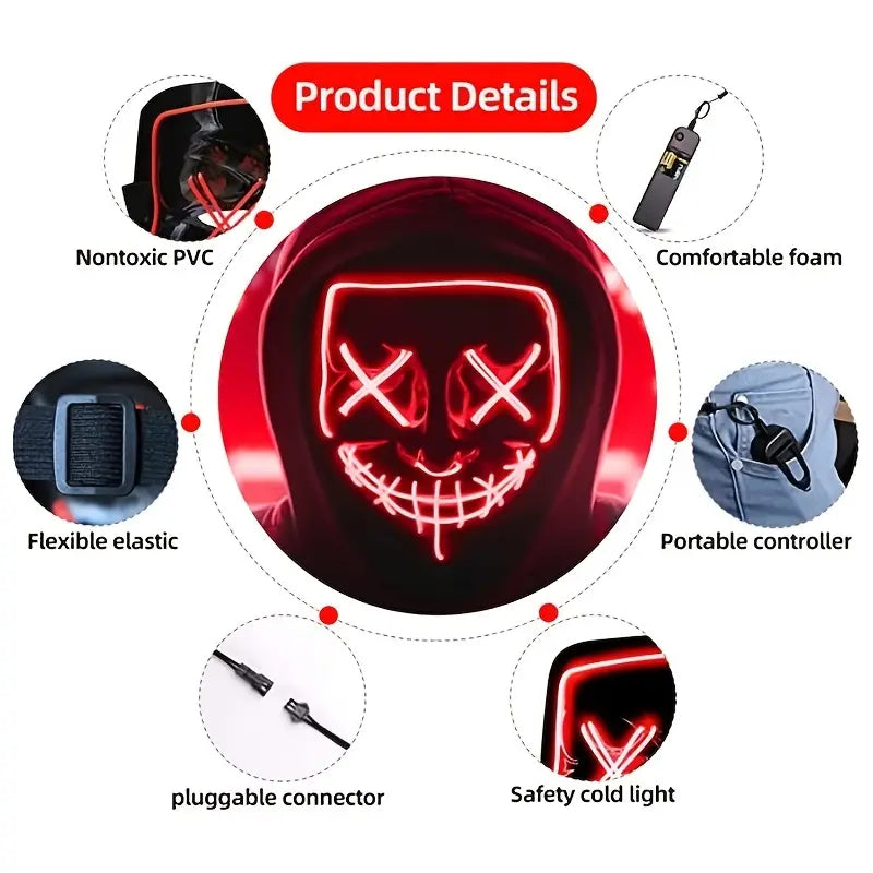 LED Light up Halloween Mask with Three Light Mode