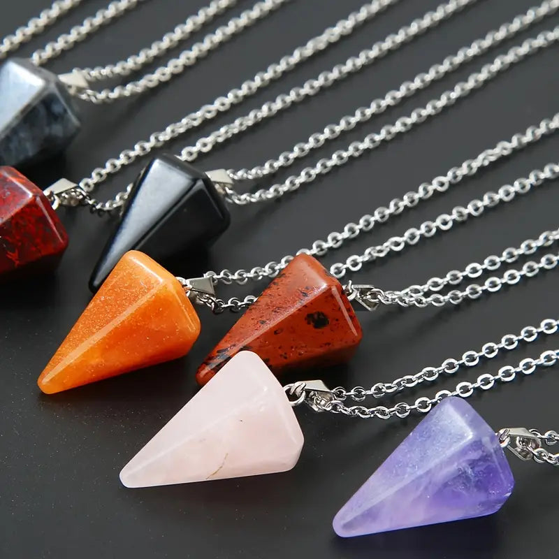 Gorgeous Natural Stone Water Drop Cone Pendant Necklace