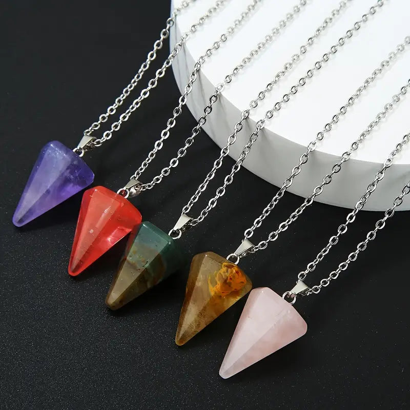 Gorgeous Natural Stone Water Drop Cone Pendant Necklace
