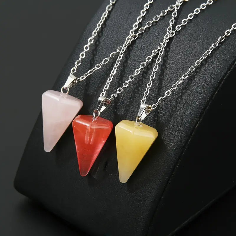 Gorgeous Natural Stone Water Drop Cone Pendant Necklace