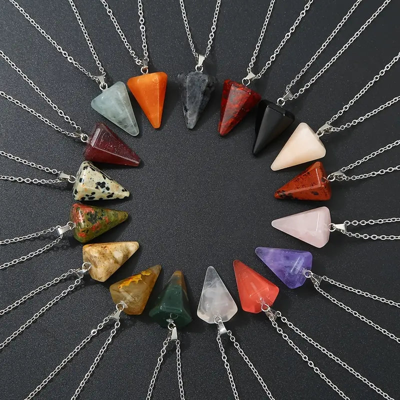 Gorgeous Natural Stone Water Drop Cone Pendant Necklace