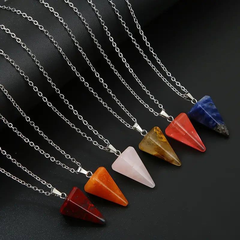 Gorgeous Natural Stone Water Drop Cone Pendant Necklace