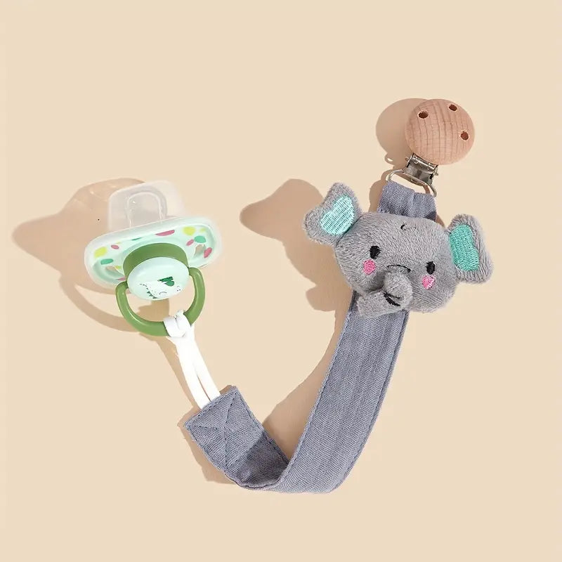 Plush Animal Pacifier Holder, Handmade Wooden Clip, Cotton Fabric Pacifier Holder,al