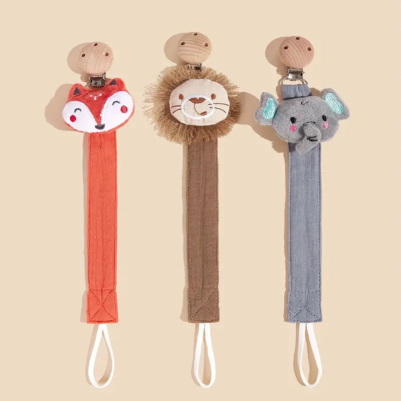 Plush Animal Pacifier Holder, Handmade Wooden Clip, Cotton Fabric Pacifier Holder,al