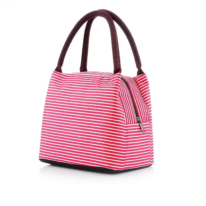 Striped Insulated Lunch Bag with Handle - Stylish - Customizable - Personalization Option