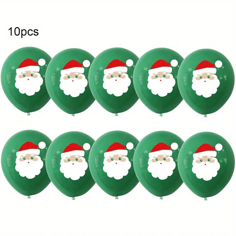 Santa Balloons - 10 pc Set - Green with Santa Face