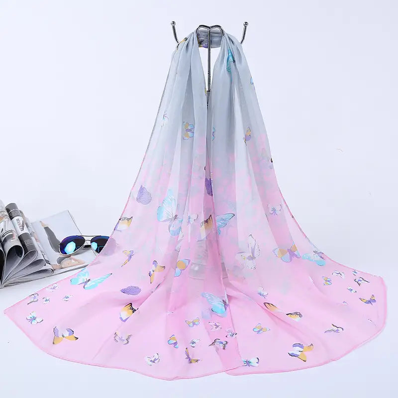Vintage Voile Mosaic Butterfly Gradient Women's Scarf